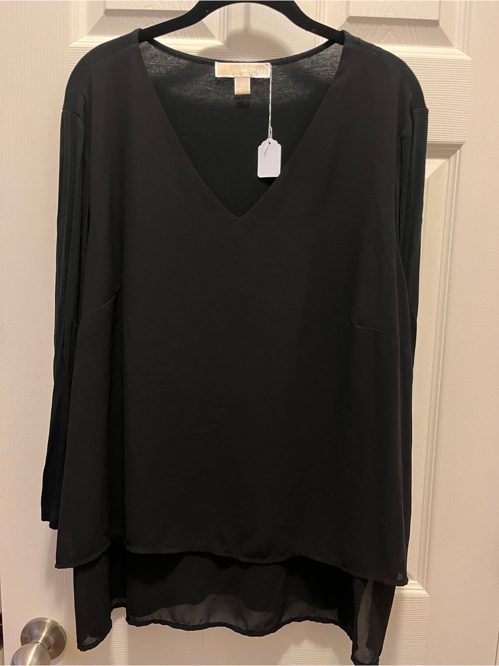 Michael Kors 2X Black V-Neck Layered Tunic Blouse Plus Size